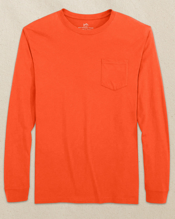 The front view of the Southern Tide Classic Long Sleeve Pocket T-Shirt in Endzone Orange by Southern Tide - Endzone Orange