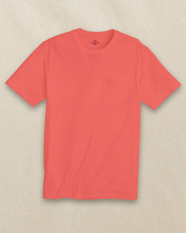 The front view of the Southern Tide Classic Short Sleeve Pocket T-Shirt in Light Coral by Southern Tide - Light Coral