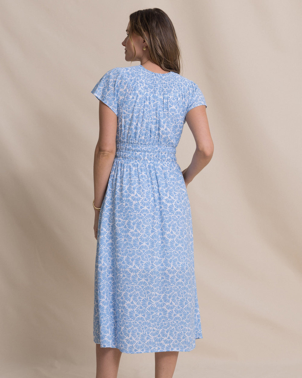 The back view of the Southern Tide Clementine Flutter Sleeve Midi Dress by Southern Tide - Ocean Channel