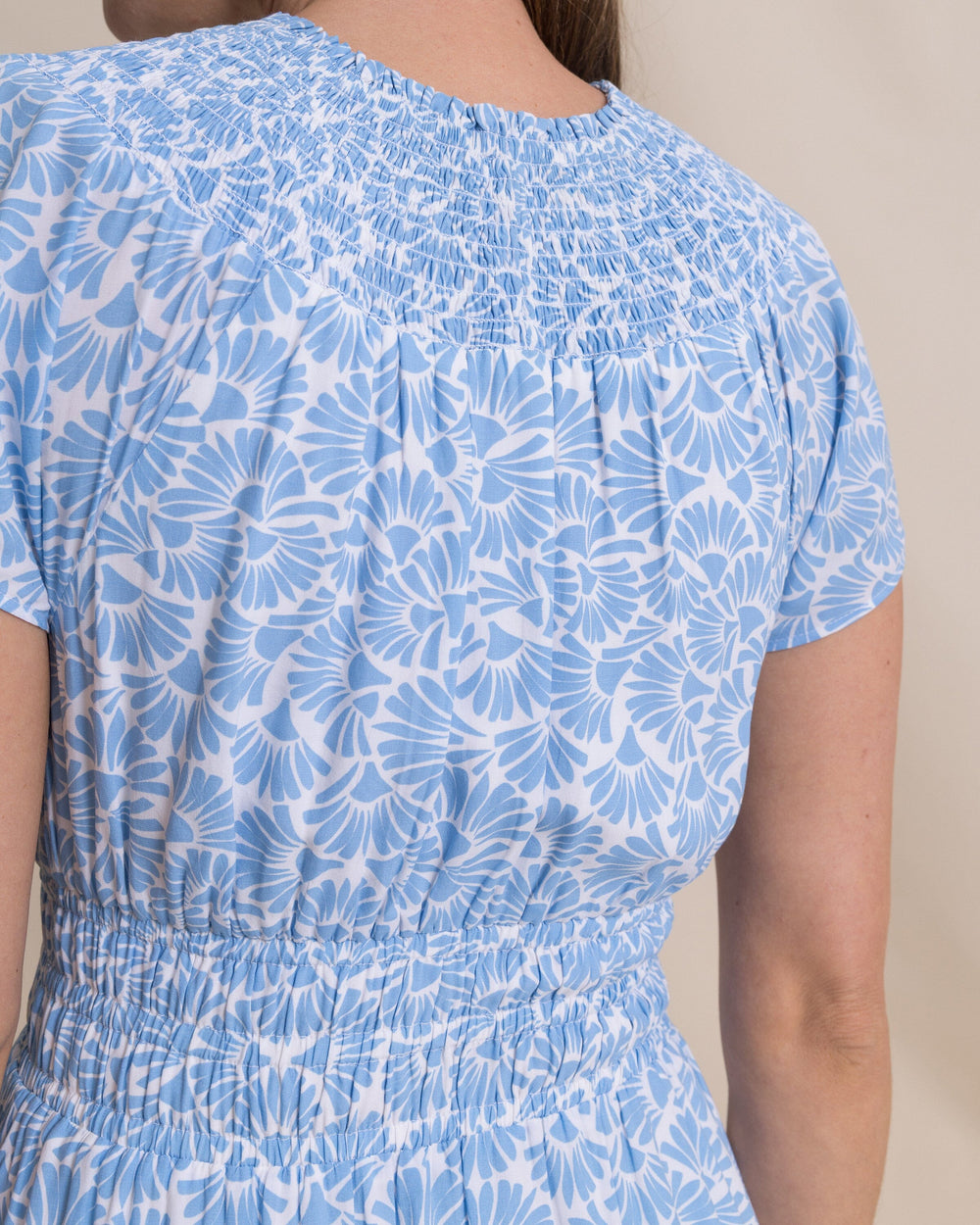 The detail view of the Southern Tide Clementine Flutter Sleeve Midi Dress by Southern Tide - Ocean Channel