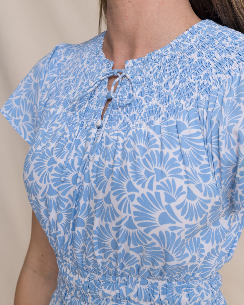 The detail view of the Southern Tide Clementine Flutter Sleeve Midi Dress by Southern Tide - Ocean Channel