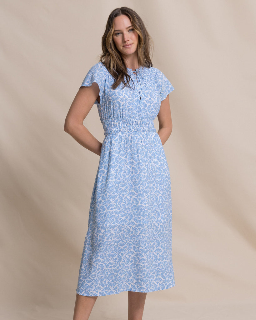 Southern Tide Women's Clementine Flutter Sleeve Midi Blue (Size XS) 100% Viscose