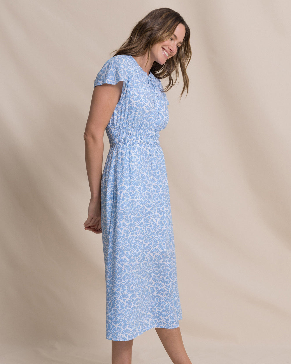 The side view of the Southern Tide Clementine Flutter Sleeve Midi Dress by Southern Tide - Ocean Channel