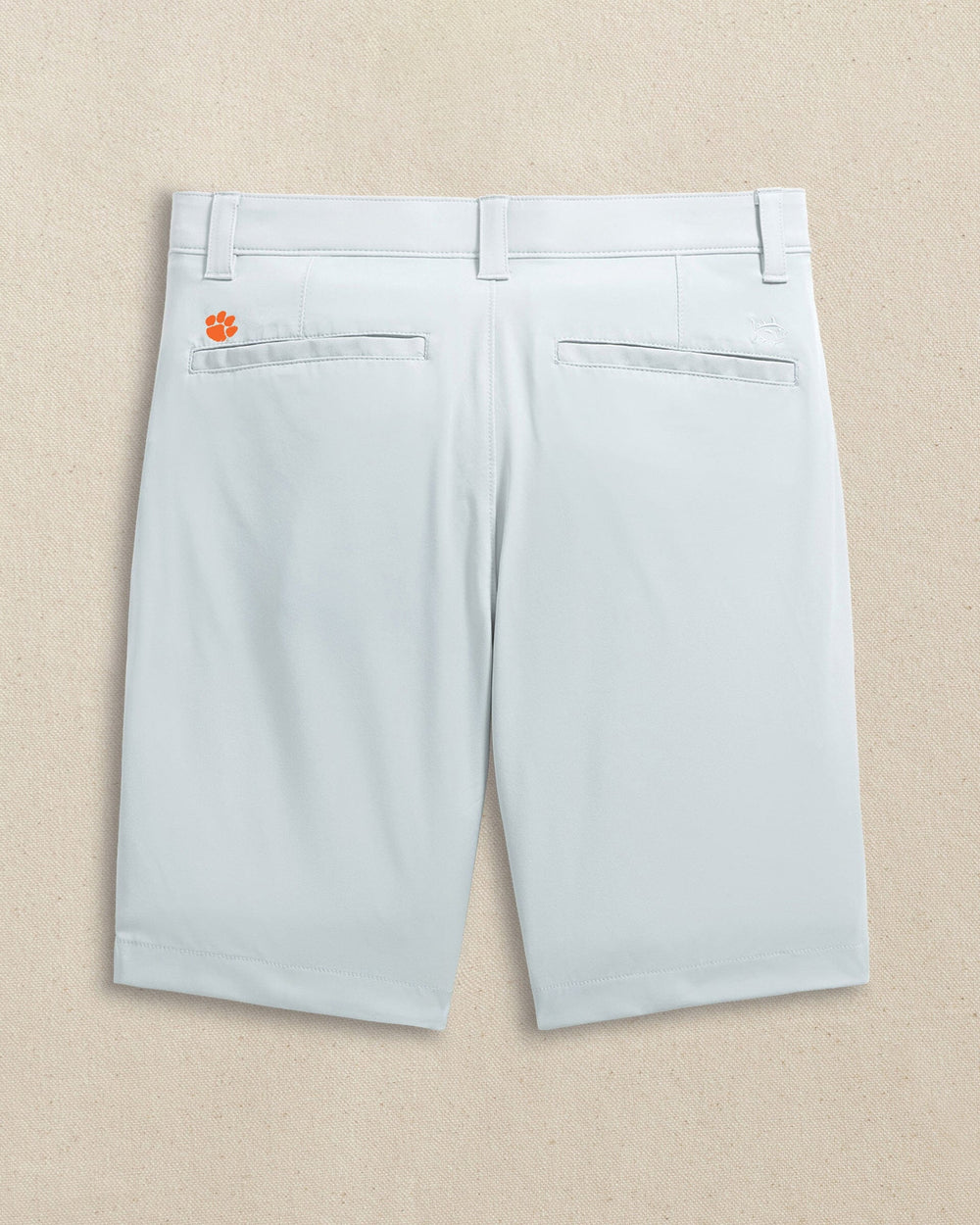 The back view of the Southern Tide Clemson Tigers brrr°®-die 8" Performance Short by Southern Tide - Seagull Grey