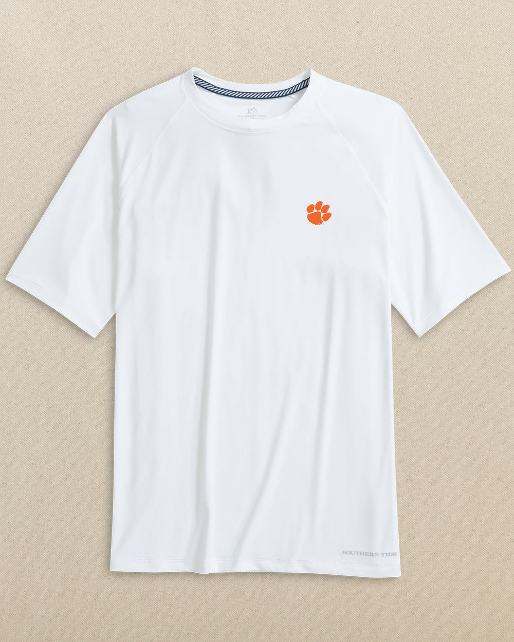 The front view of the Southern Tide Clemson Tigers brrr°®-illiant Performance T-Shirt by Southern Tide - Classic White