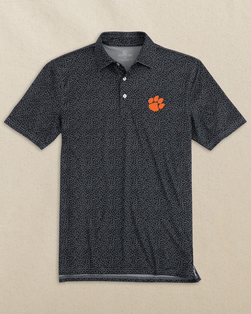The front view of the Southern Tide Clemson Tigers Driver Gameplay Polo by Southern Tide - Black