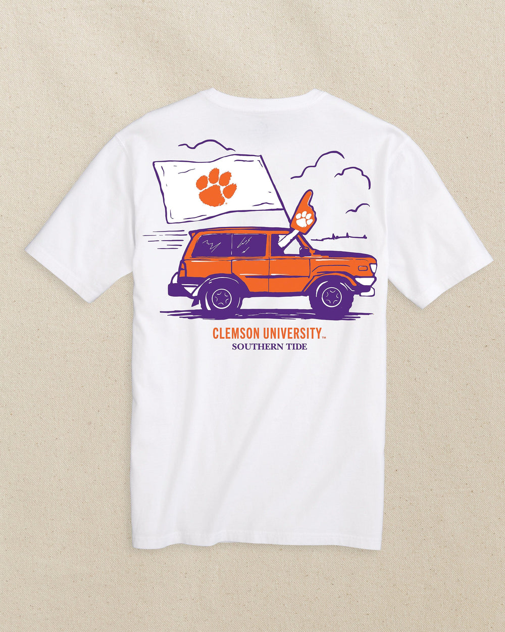 The back view of the Southern Tide Clemson Tigers Game Bound Short Sleeve T-Shirt by Southern Tide - Classic White
