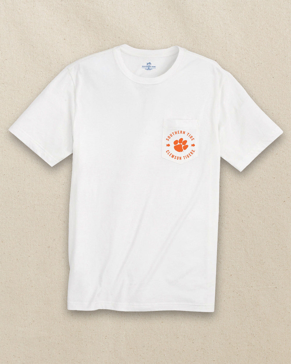 The front view of the Southern Tide Clemson Tigers Game Bound Short Sleeve T-Shirt by Southern Tide - Classic White