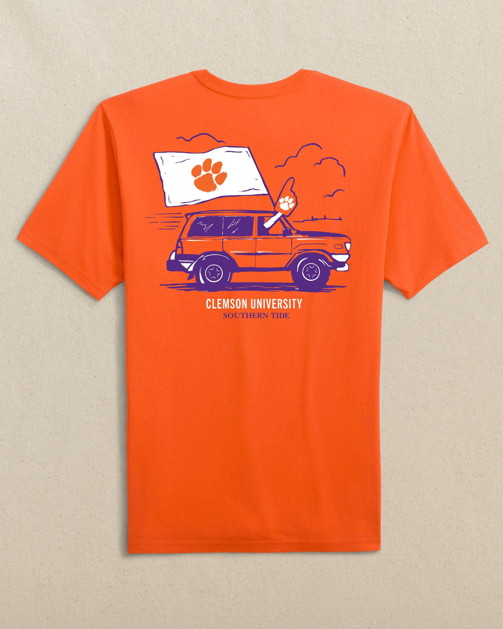 The back view of the Southern Tide Clemson Tigers Game Bound Short Sleeve T-Shirt by Southern Tide - Endzone Orange