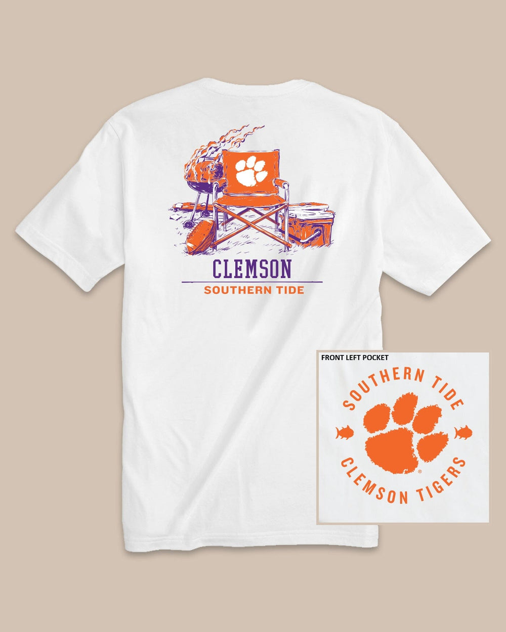 The back view of the Clemson Tigers Gameday BBQ Tailgate T-Shirt by Southern Tide - Classic White