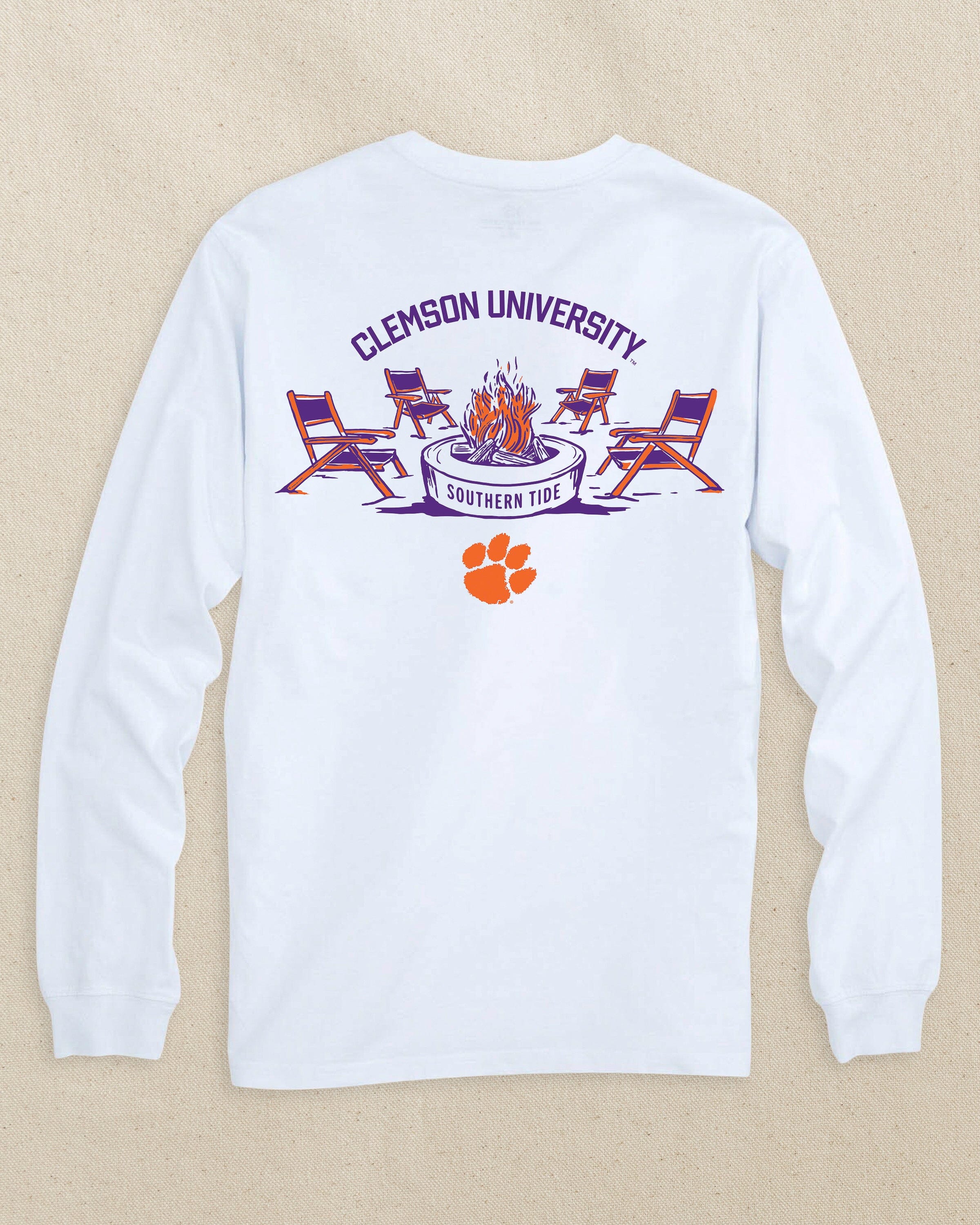 Southern Tide Clemson Tigers Gameday BonRed Long Sleeve T-Shirt White (Size L) 100% Cotton