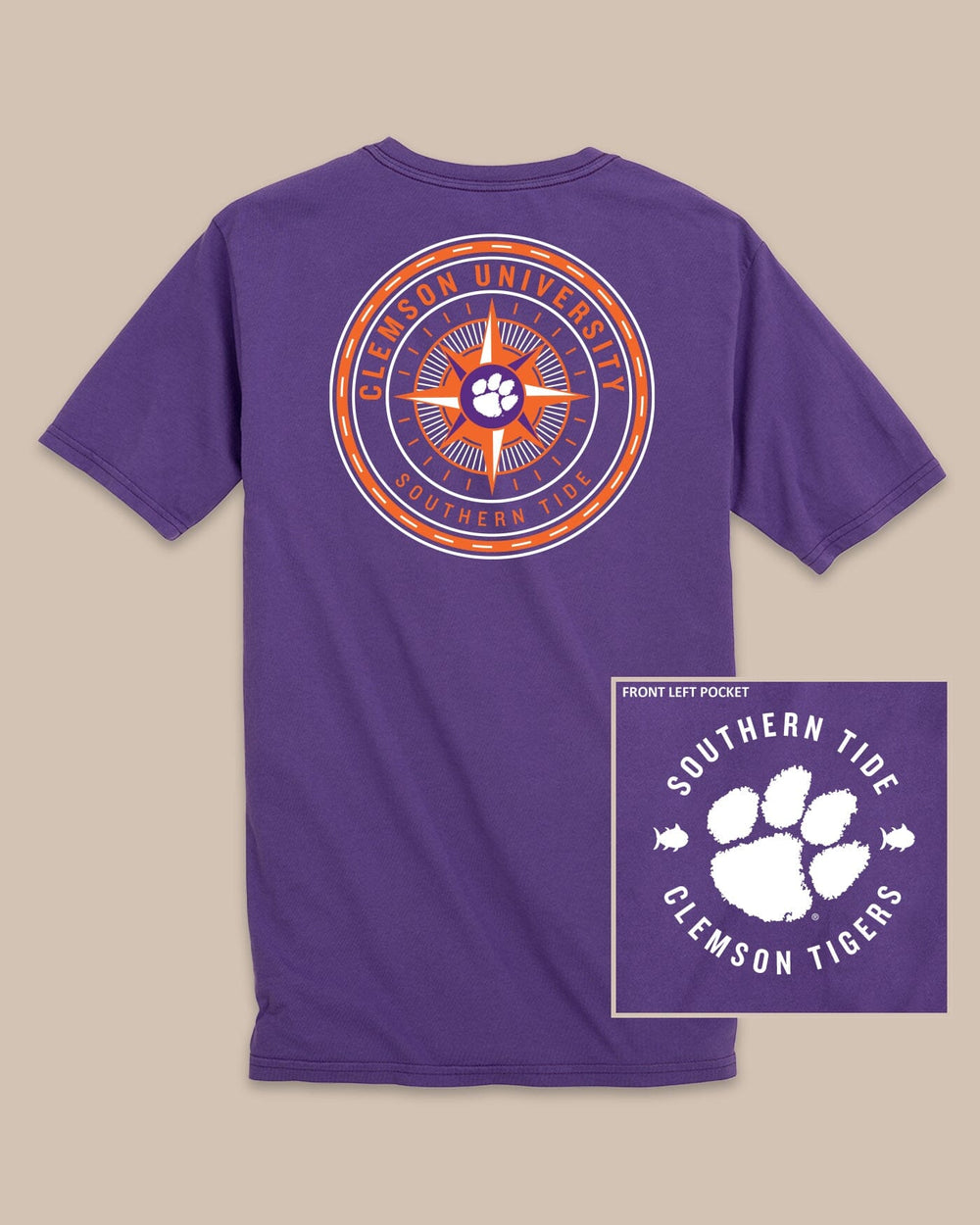 The back view of the Clemson Tigers Gameday Collegiate Compass T-Shirt by Southern Tide - Regal Purple