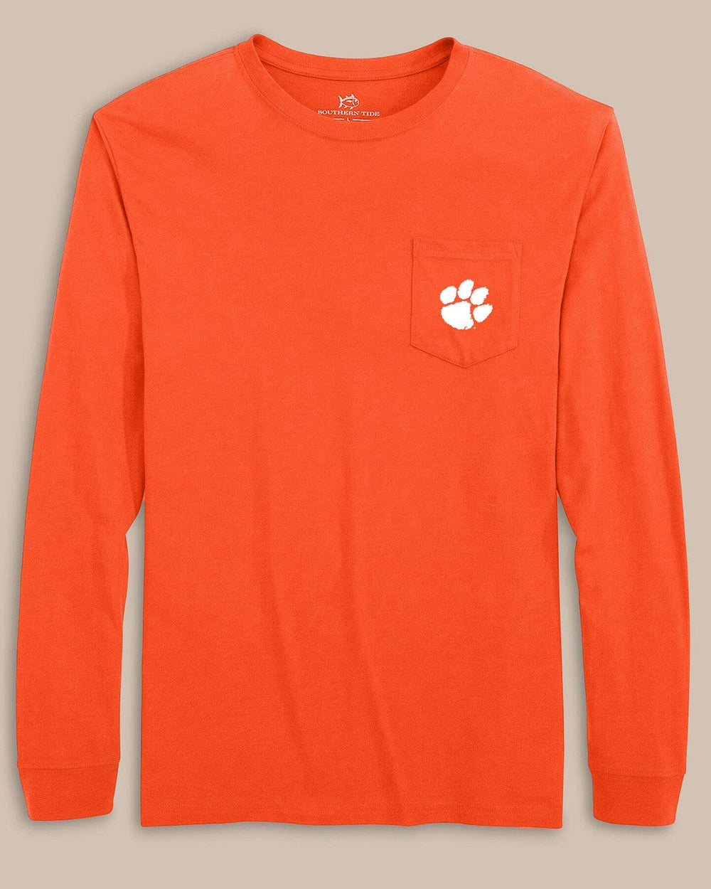 The front view of the Southern Tide Clemson Tigers Gameday Embroidered Long Sleeve T-Shirt by Southern Tide - Endzone Orange