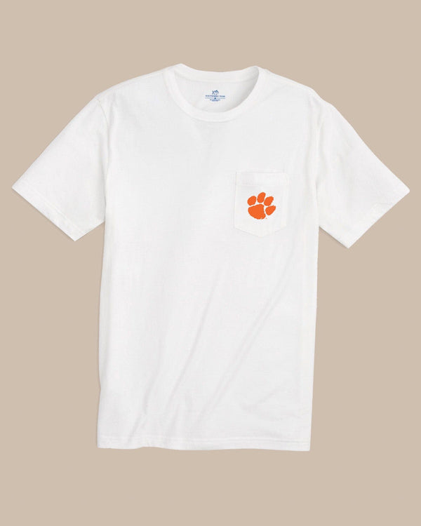 The front view of the Southern Tide Clemson Tigers Gameday Embroidered Short Sleeve T-Shirt by Southern Tide - Classic White