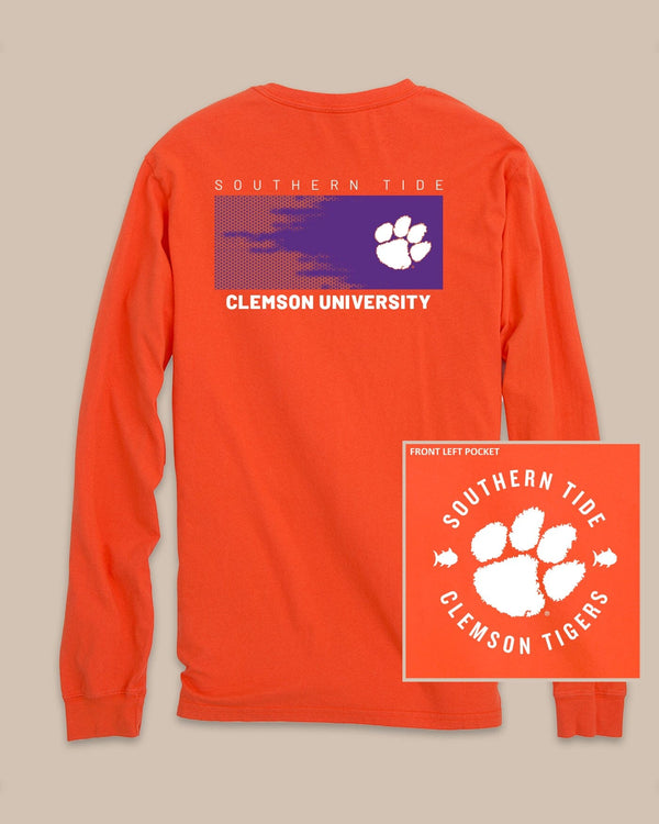 The back view of Clemson Tigers Gameday Hexagon Gradient T-Shirt by Southern Tide - Endzone Orange