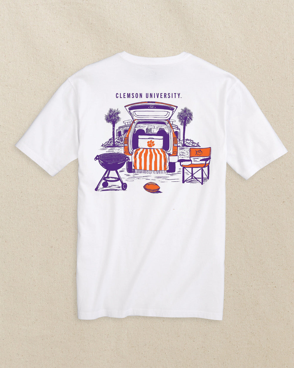 The back view of the Southern Tide Clemson Tigers Stadium View Short Sleeve T-Shirt by Southern Tide - Classic White