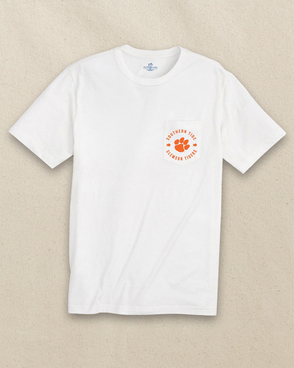 The front view of the Southern Tide Clemson Tigers Stadium View Short Sleeve T-Shirt by Southern Tide - Classic White