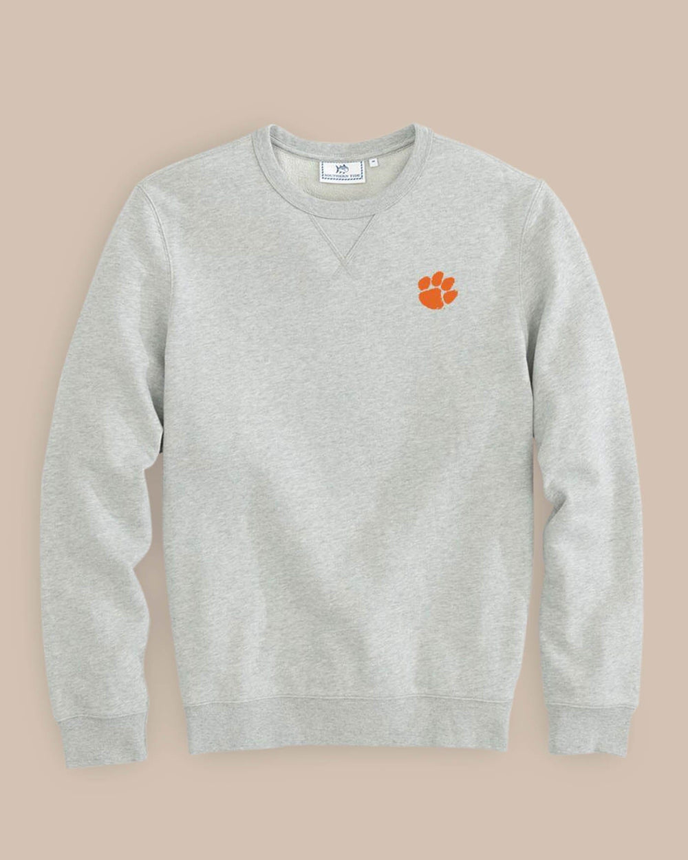 The front of the Men's Clemson Upper Deck Pullover Sweatshirt - Heather Slate Grey