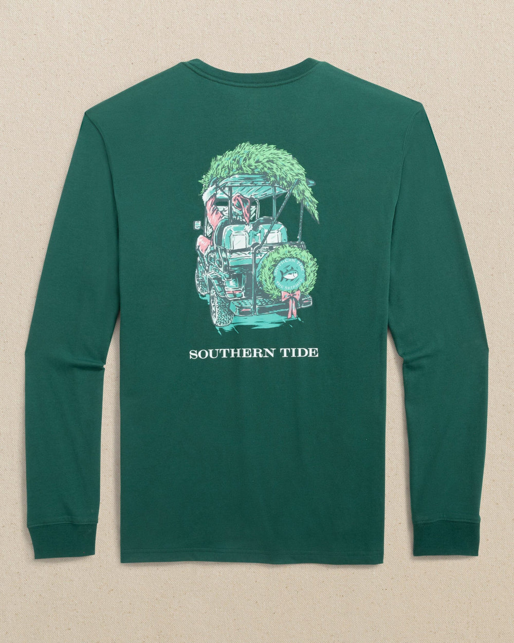 The back view of the Southern Tide Club Car Santa Long Sleeve T-Shirt by Southern Tide - Salt Meadow