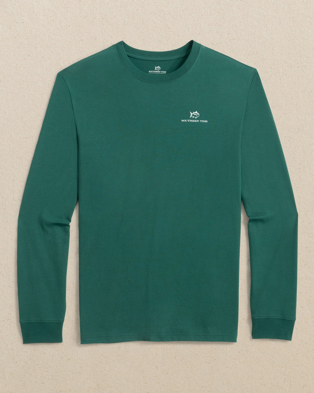 The front view of the Southern Tide Club Car Santa Long Sleeve T-Shirt by Southern Tide - Salt Meadow