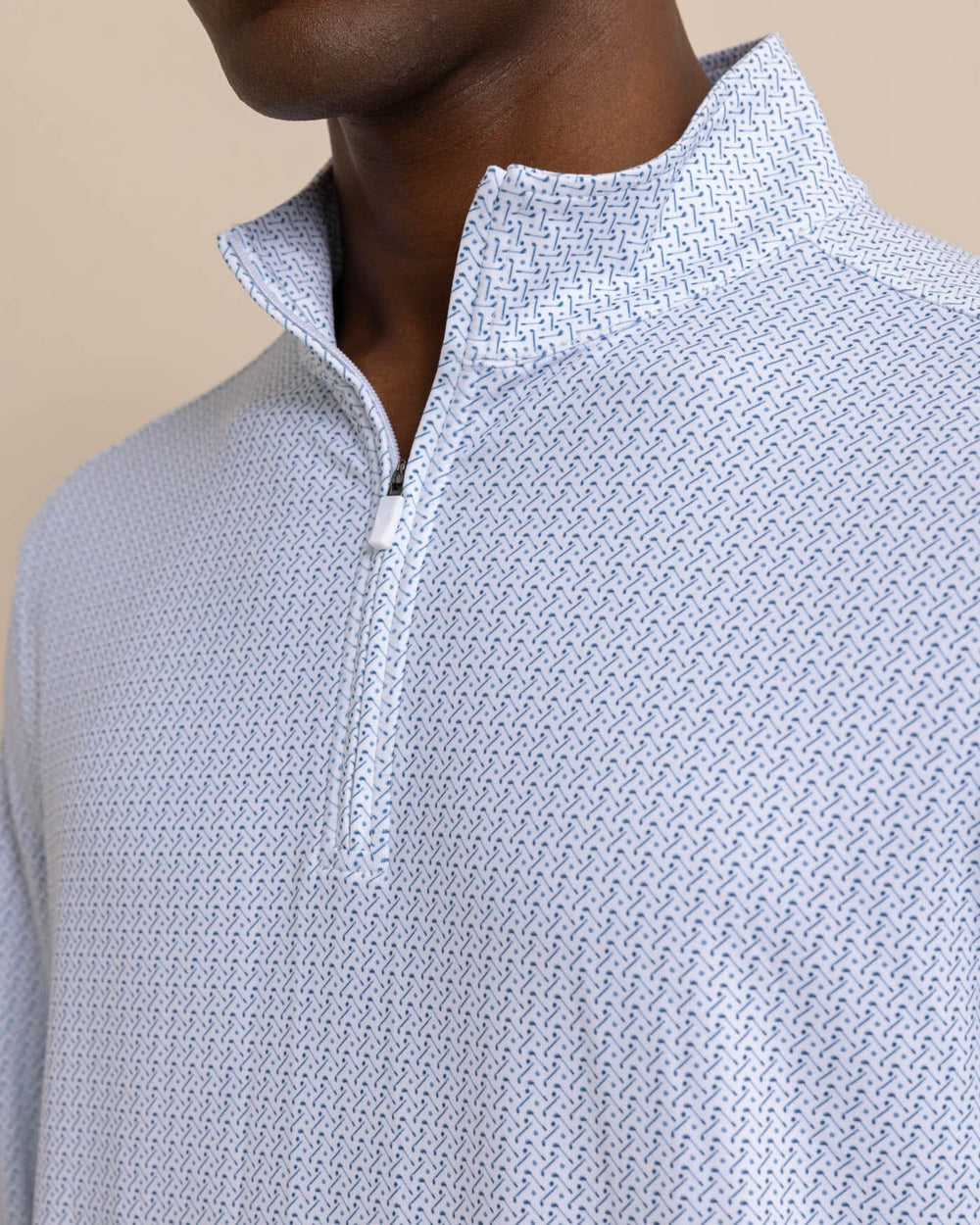 The detail view of the Southern Tide Clubbin It Print Cruiser Quarter Zip by Southern Tide - Classic White