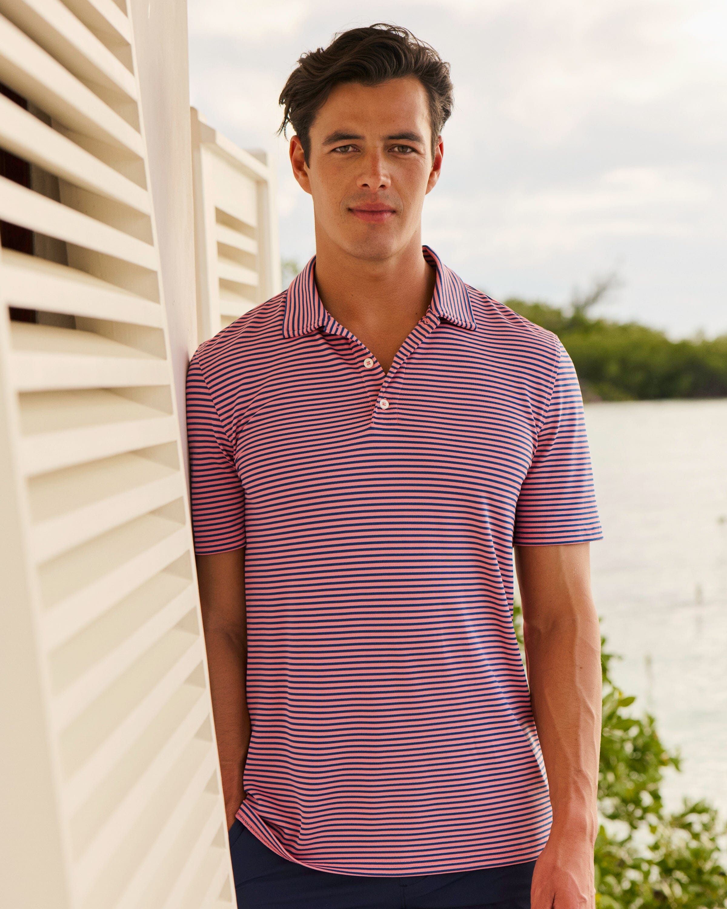 Men's Oceanfront Stripe Pique Performance Polo | Southern Tide