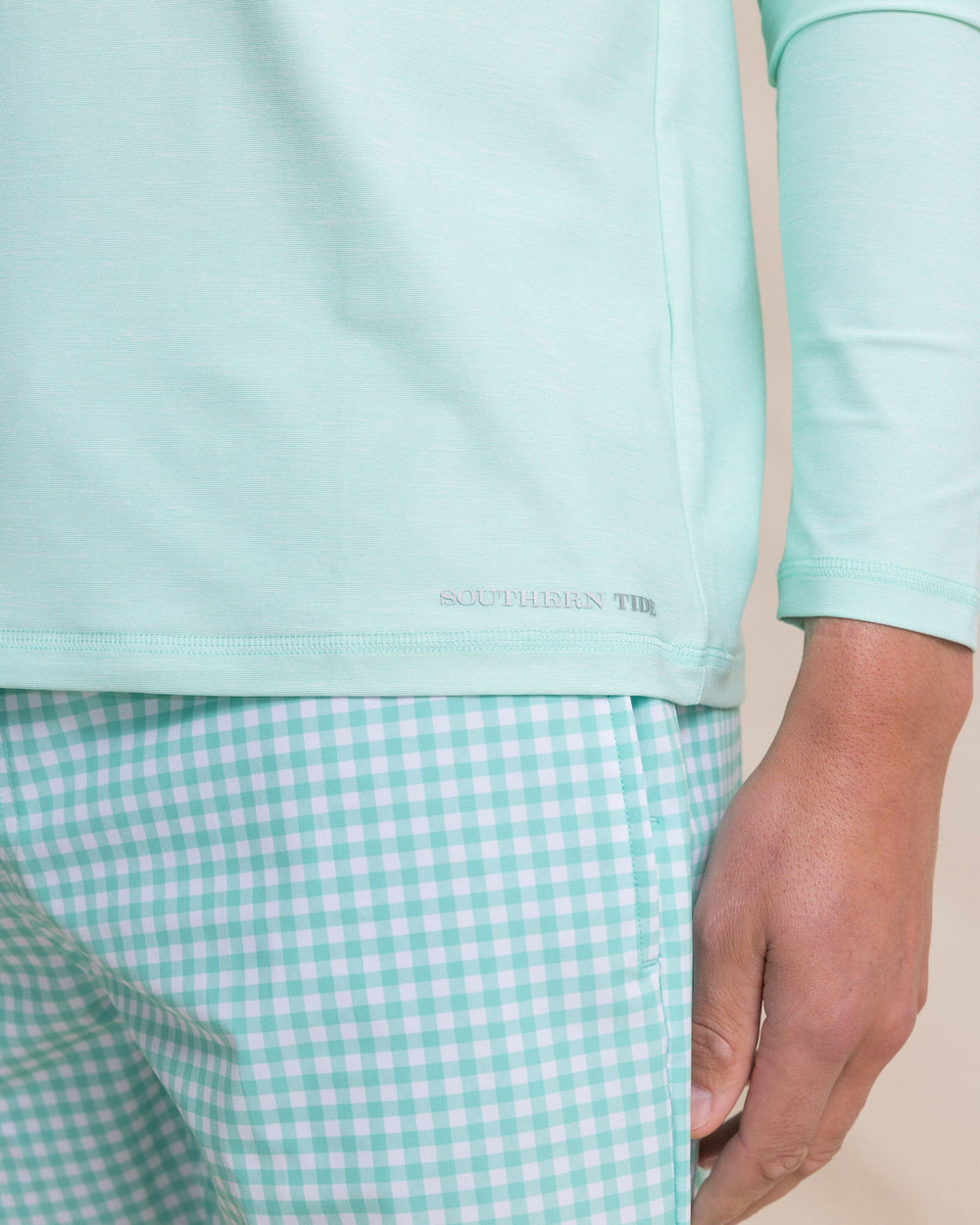 The detail view of the Southern Tide Coastal Breeze® Performance Hoodie by Southern Tide - Gulf Shores