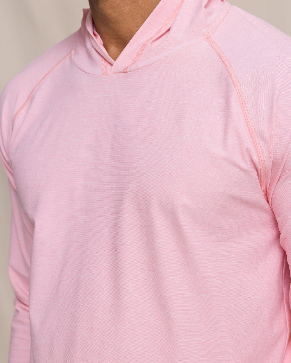 The detail view of the Southern Tide Coastal Breeze® Performance Hoodie by Southern Tide - Sea Pink