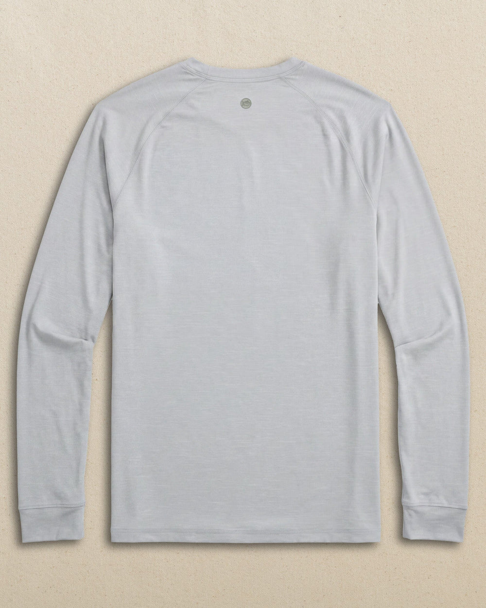 The back view of the Southern Tide Coastal Breeze® Performance Long Sleeve T-Shirt by Southern Tide - Platinum Grey