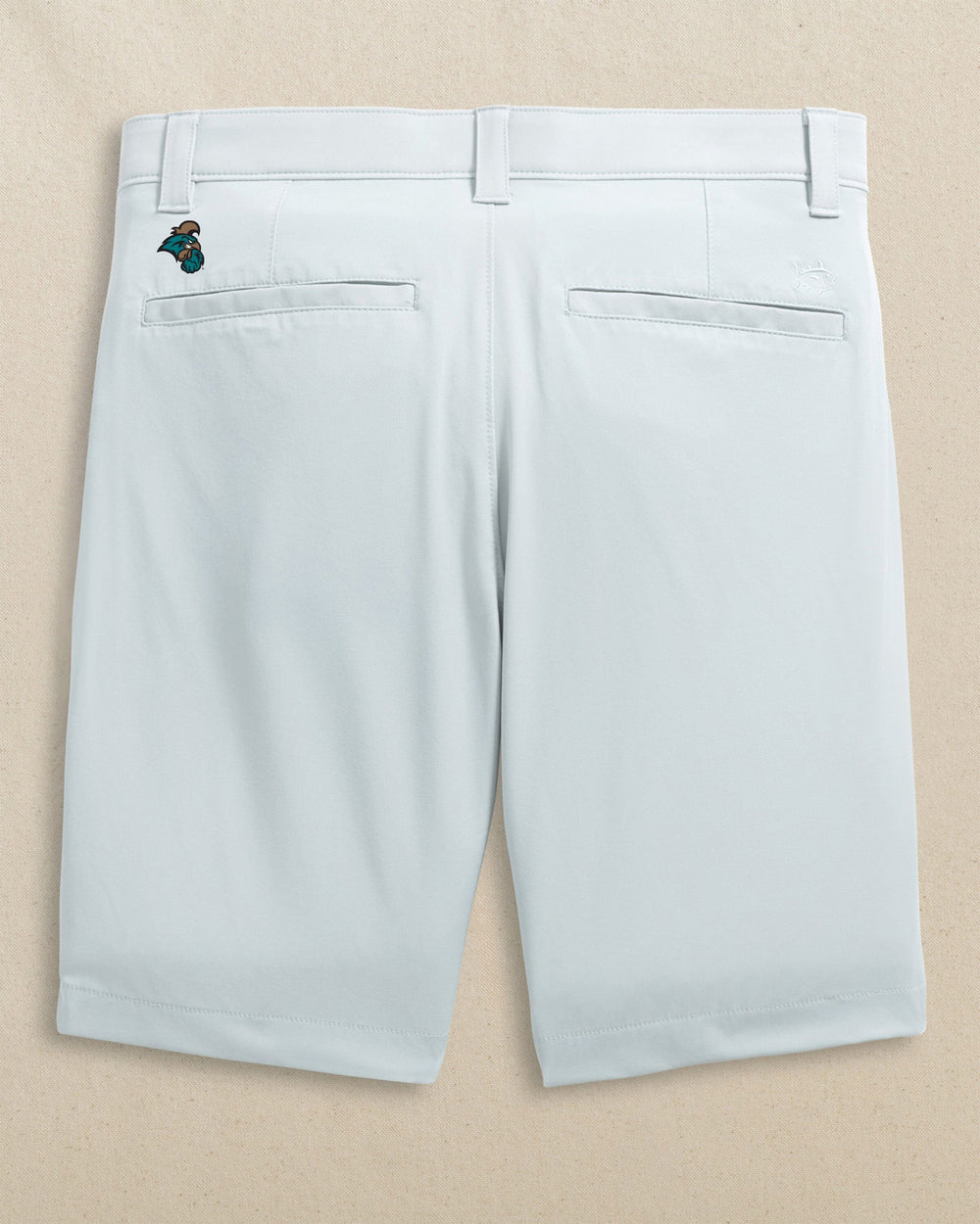 The back view of the Southern Tide Coastal Carolina Chanticleers Birdie 8" Coastal Breeze® Performance Short by Southern Tide - Seagull Grey