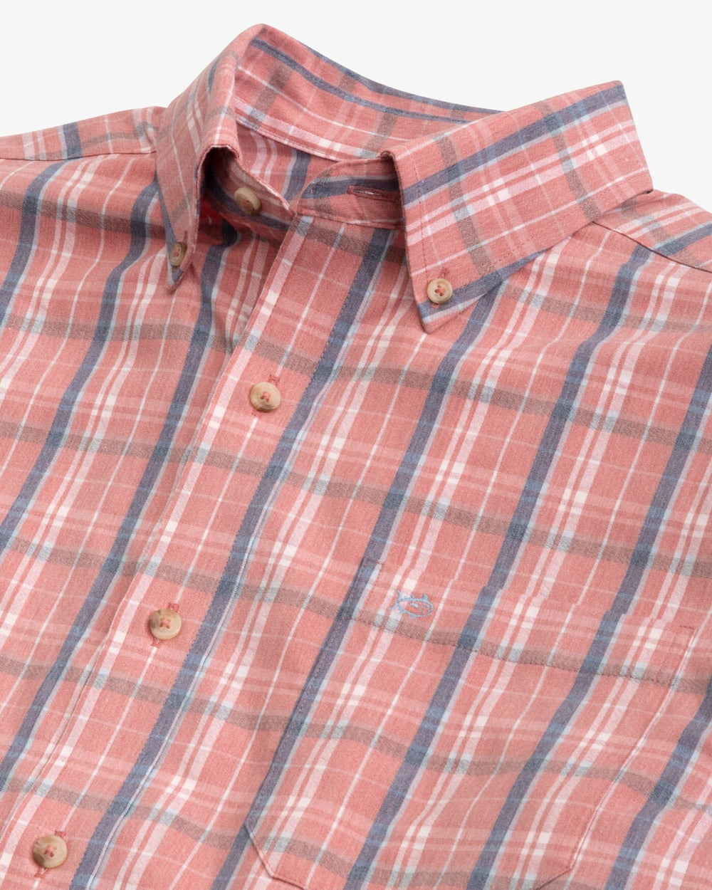 The detail view of the Southern Tide Coastal Passage Ashleland Plaid Sport Shirts by Southern Tide - Heather Dusty Coral