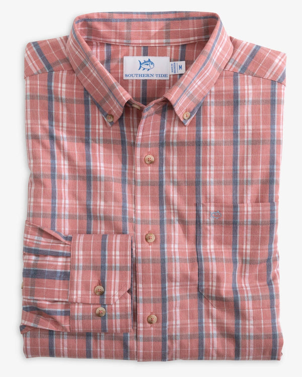 The folded view of the Southern Tide Coastal Passage Ashleland Plaid Sport Shirts by Southern Tide - Heather Dusty Coral