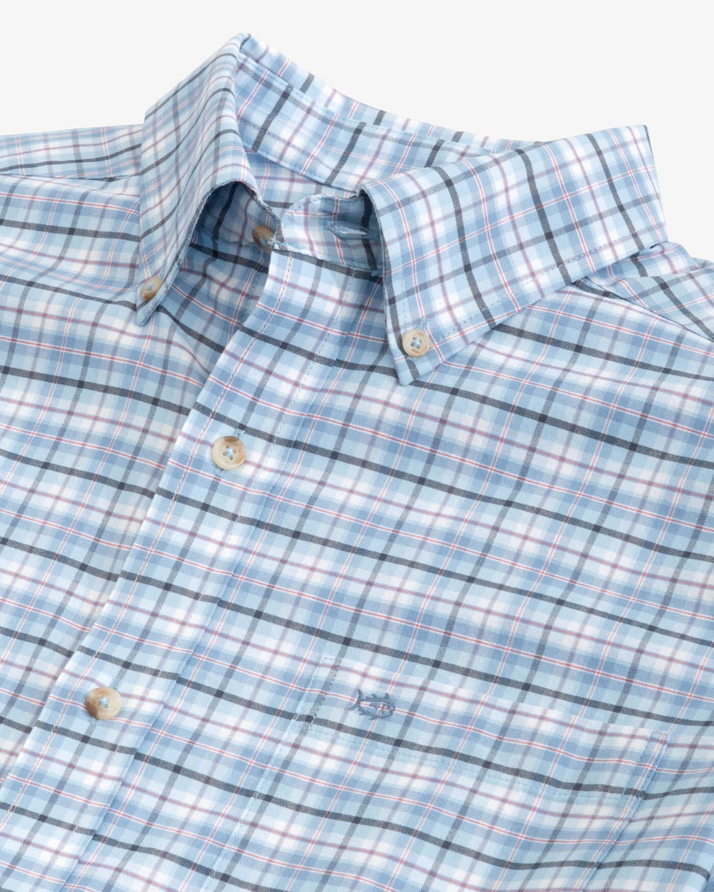 The detail view of the Southern Tide Coastal Passage Patton Plaid Sport Shirts by Southern Tide - Dream Blue