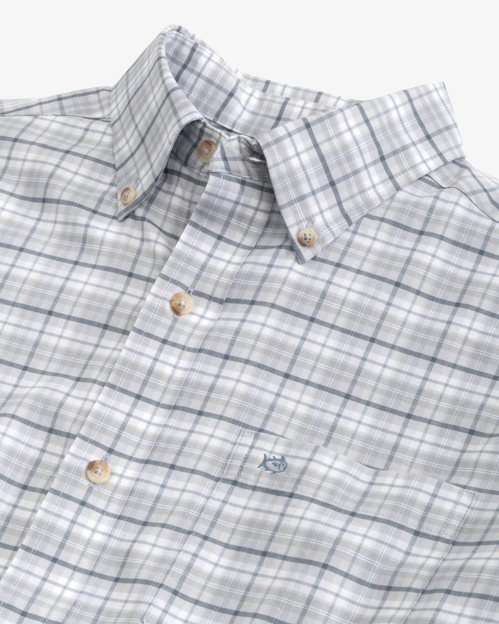 The detail view of the Southern Tide Coastal Passage Patton Plaid Sport Shirts by Southern Tide - Platinum Grey
