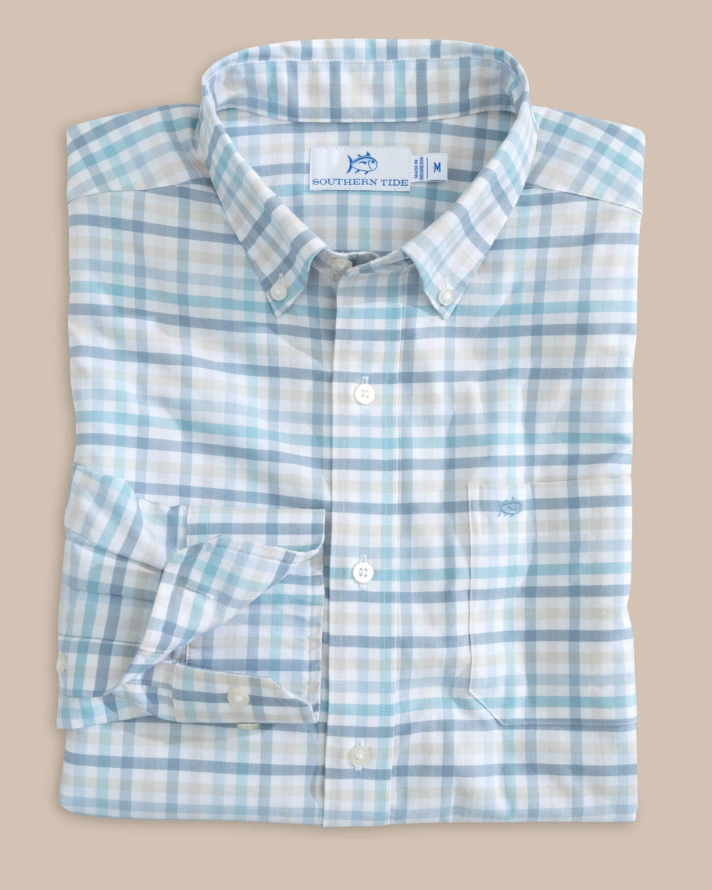 The front view of the Southern Tide Coastal Passage Pelham Gingham Long Sleeve Sport Shirt by Southern Tide - Marine Blue