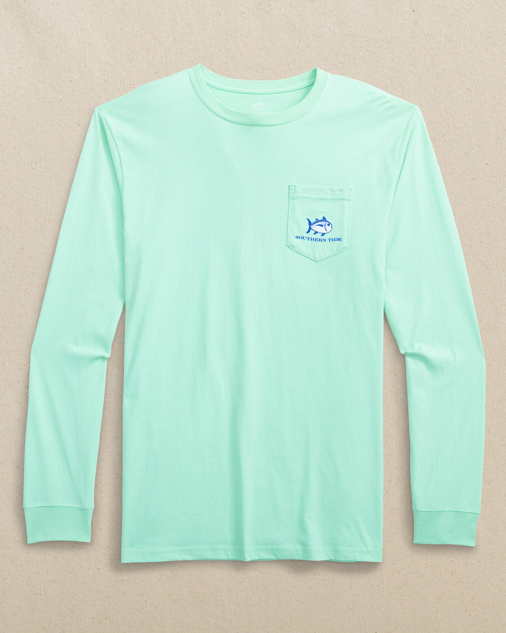 The front view of the Southern Tide Coastal Watercolor Long Sleeve T-Shirt by Southern Tide - Offshore Green