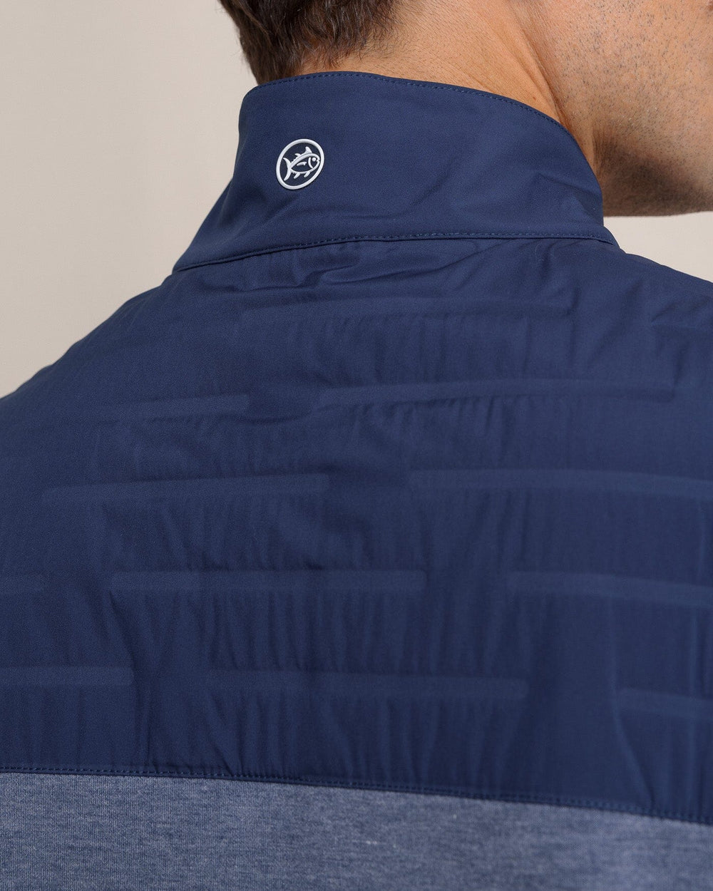 The collar view of the Southern Tide Coligny Quilted Vest by Southern Tide - Dress Blue