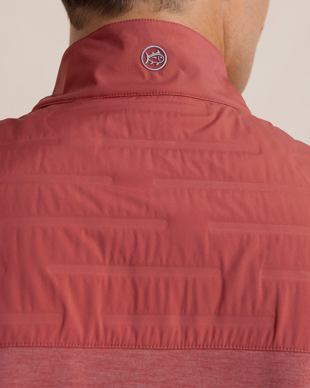 The collar view of the Southern Tide Coligny Quilted Vest by Southern Tide - Mineral Red