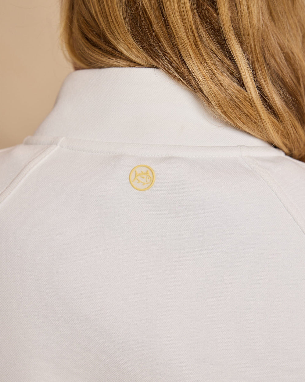 The detail view of the Southern Tide Colorblock Bomber Jacket by Southern Tide - Classic White