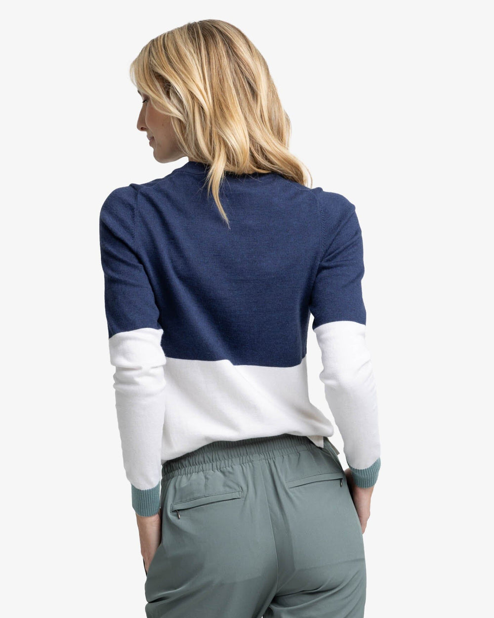 The back view of the Southern Tide Colorblock Fireside Sweater by Southern Tide - Nautical Navy