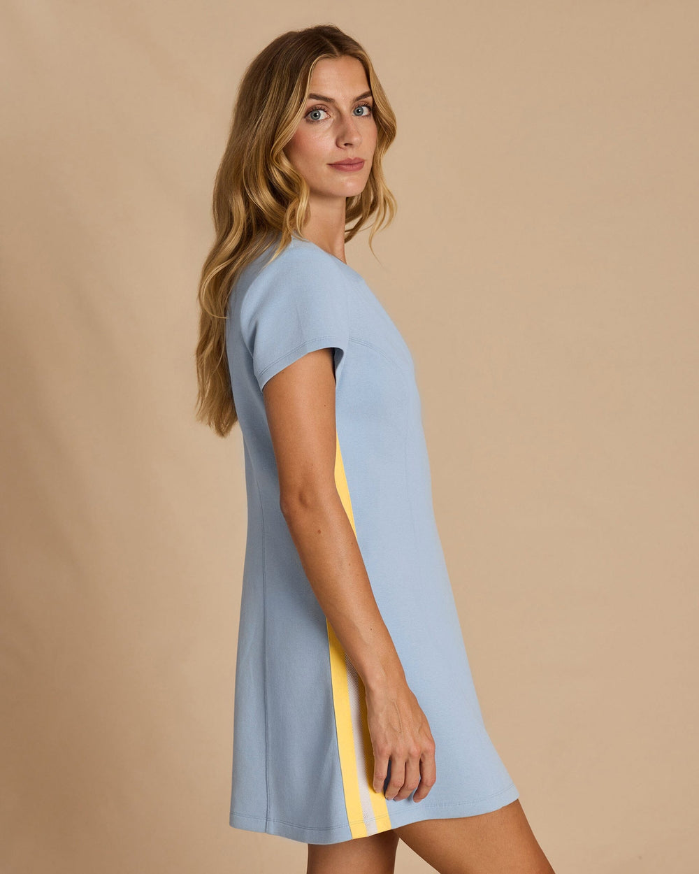 The side view of the Southern Tide Colorblock Pique Dress by Southern Tide - Tide Blue