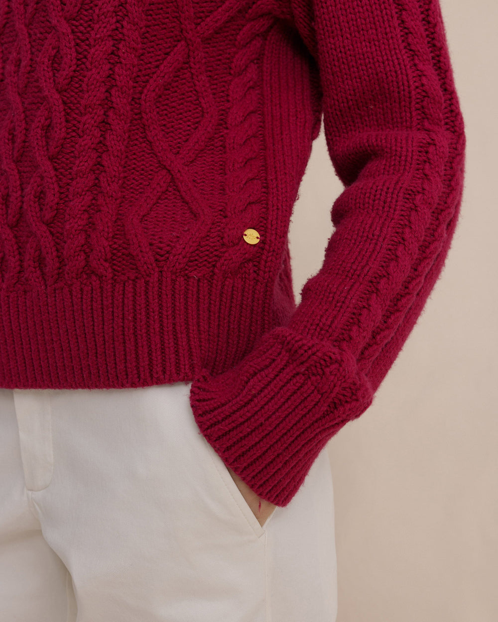 The detail view of the Southern Tide Connie Cable Knit Sweater by Southern Tide - Carolina Plum