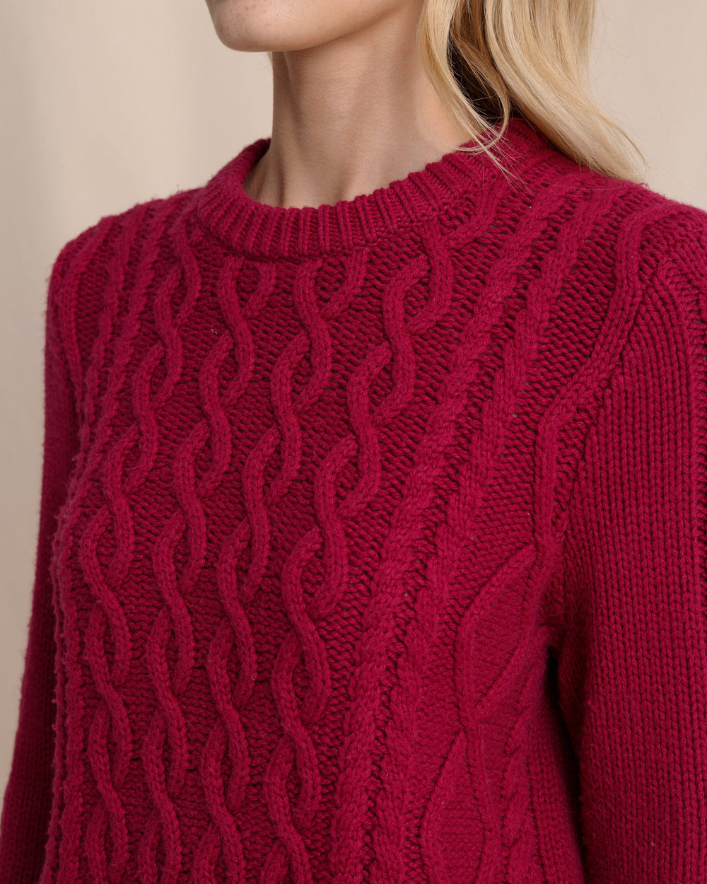 The detail view of the Southern Tide Connie Cable Knit Sweater by Southern Tide - Carolina Plum