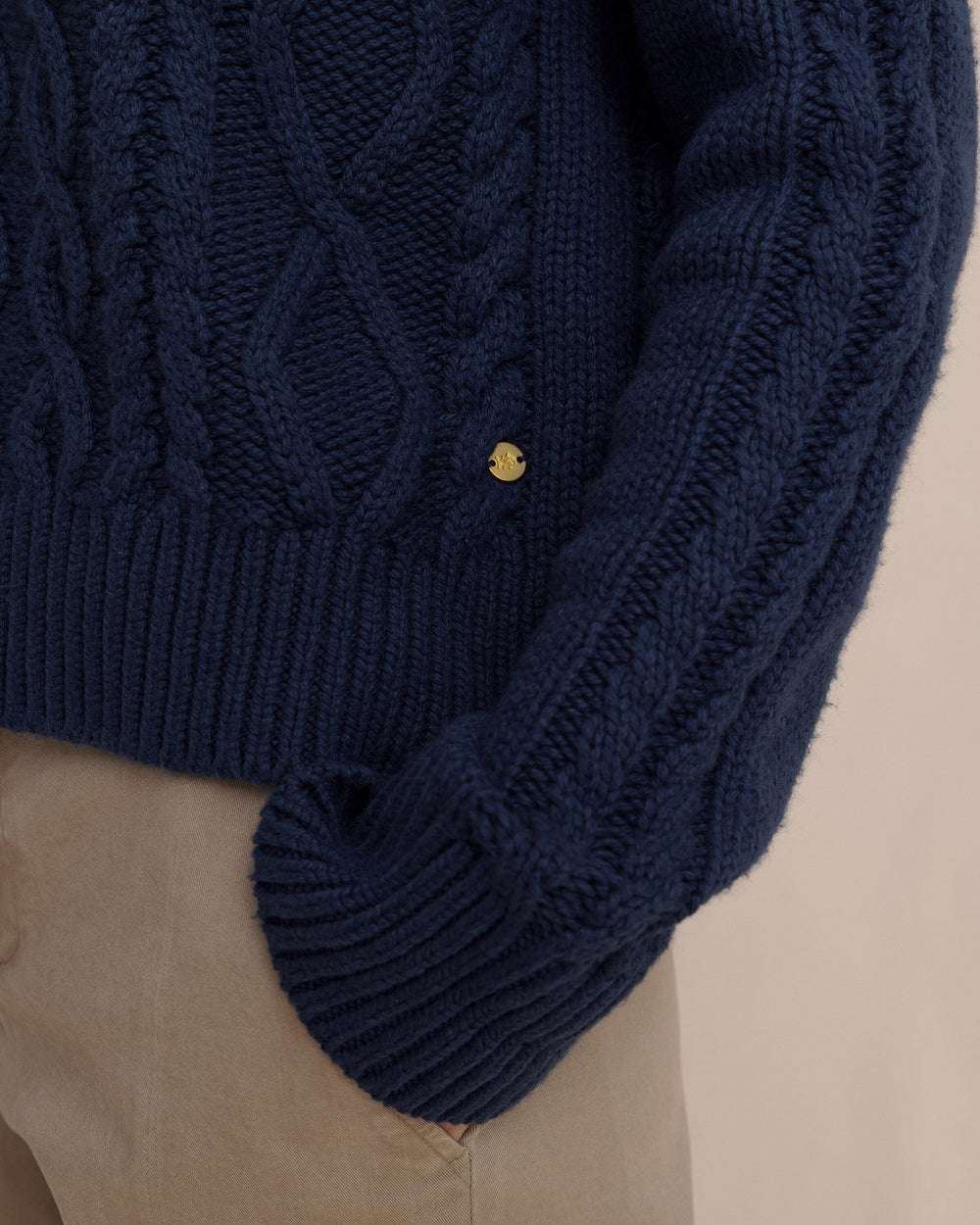 The detail view of the Southern Tide Connie Cable Knit Sweater by Southern Tide - Dress Blue