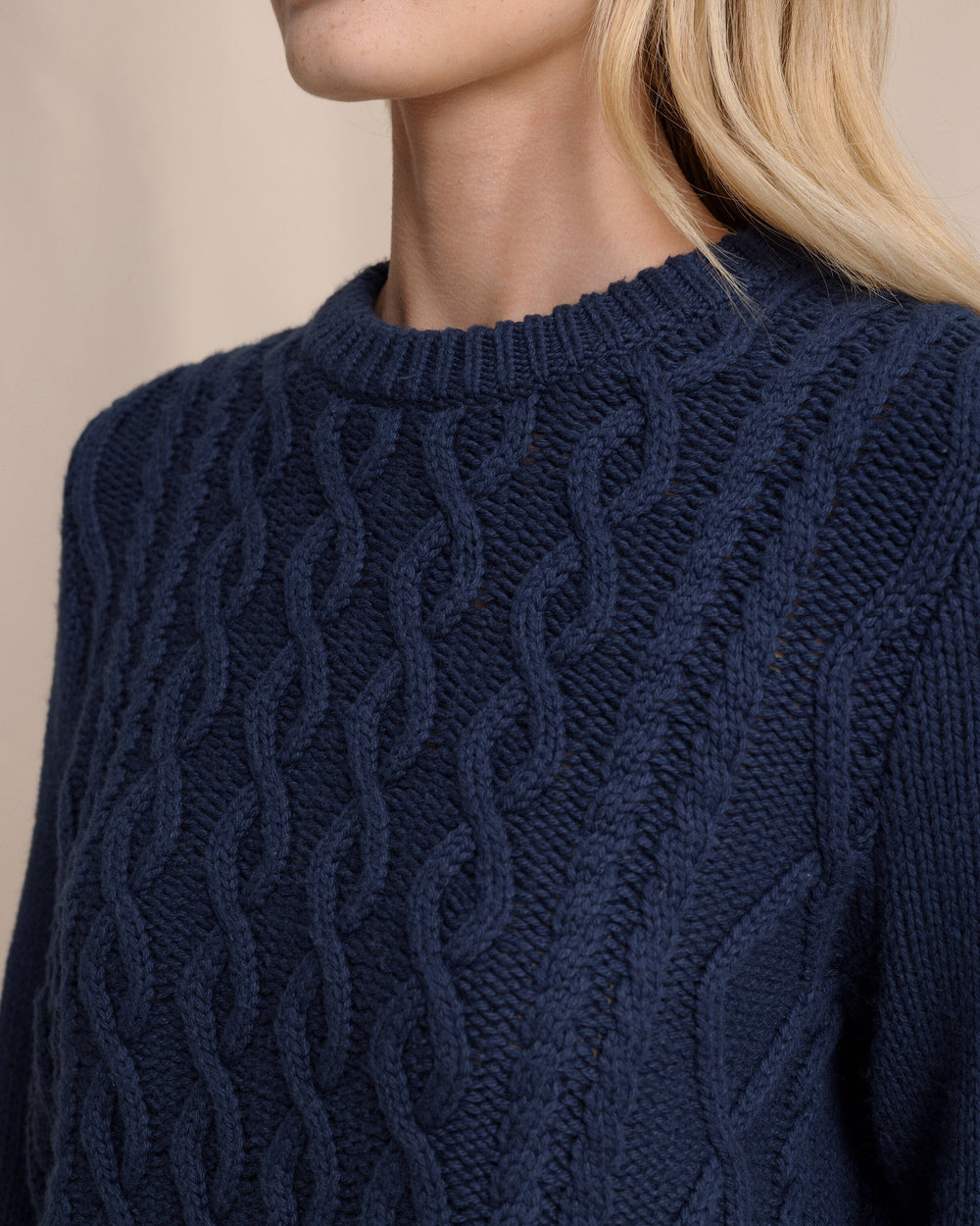 The detail view of the Southern Tide Connie Cable Knit Sweater by Southern Tide - Dress Blue