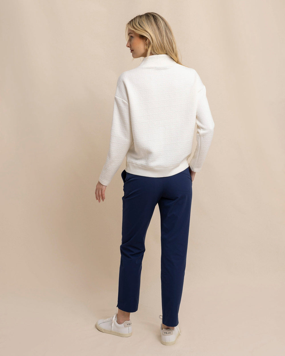 The back view of the Southern Tide Cordelia Quilted Pullover by Southern Tide - Sand White