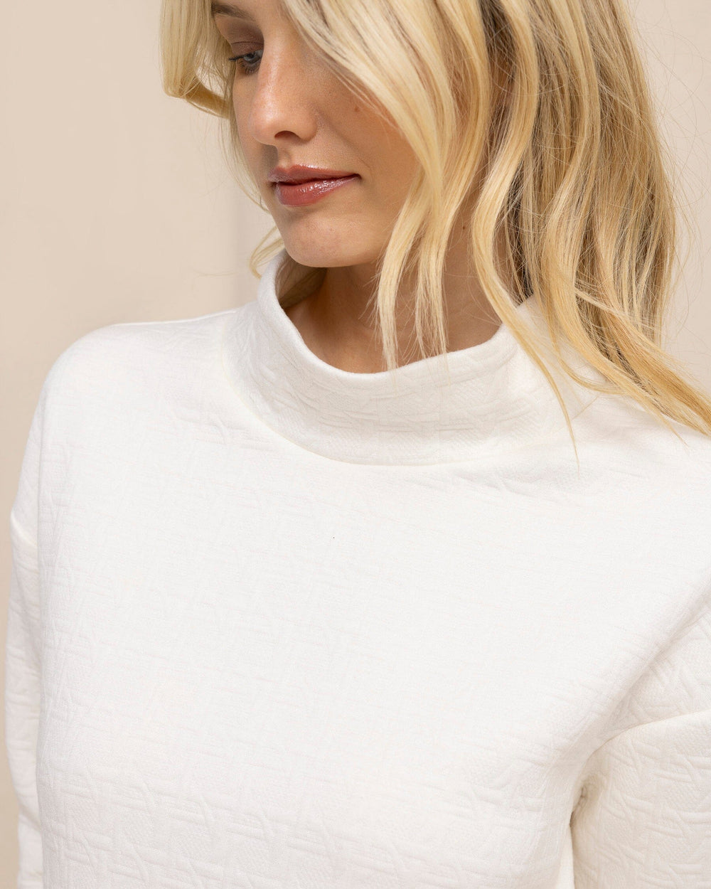 The detail view of the Southern Tide Cordelia Quilted Pullover by Southern Tide - Sand White