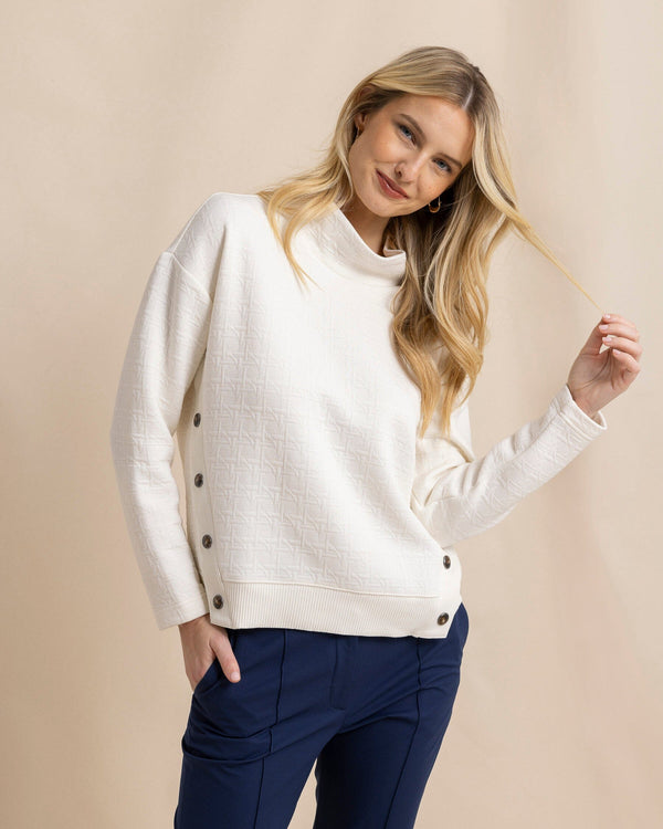 The front view of the Southern Tide Cordelia Quilted Pullover by Southern Tide - Sand White