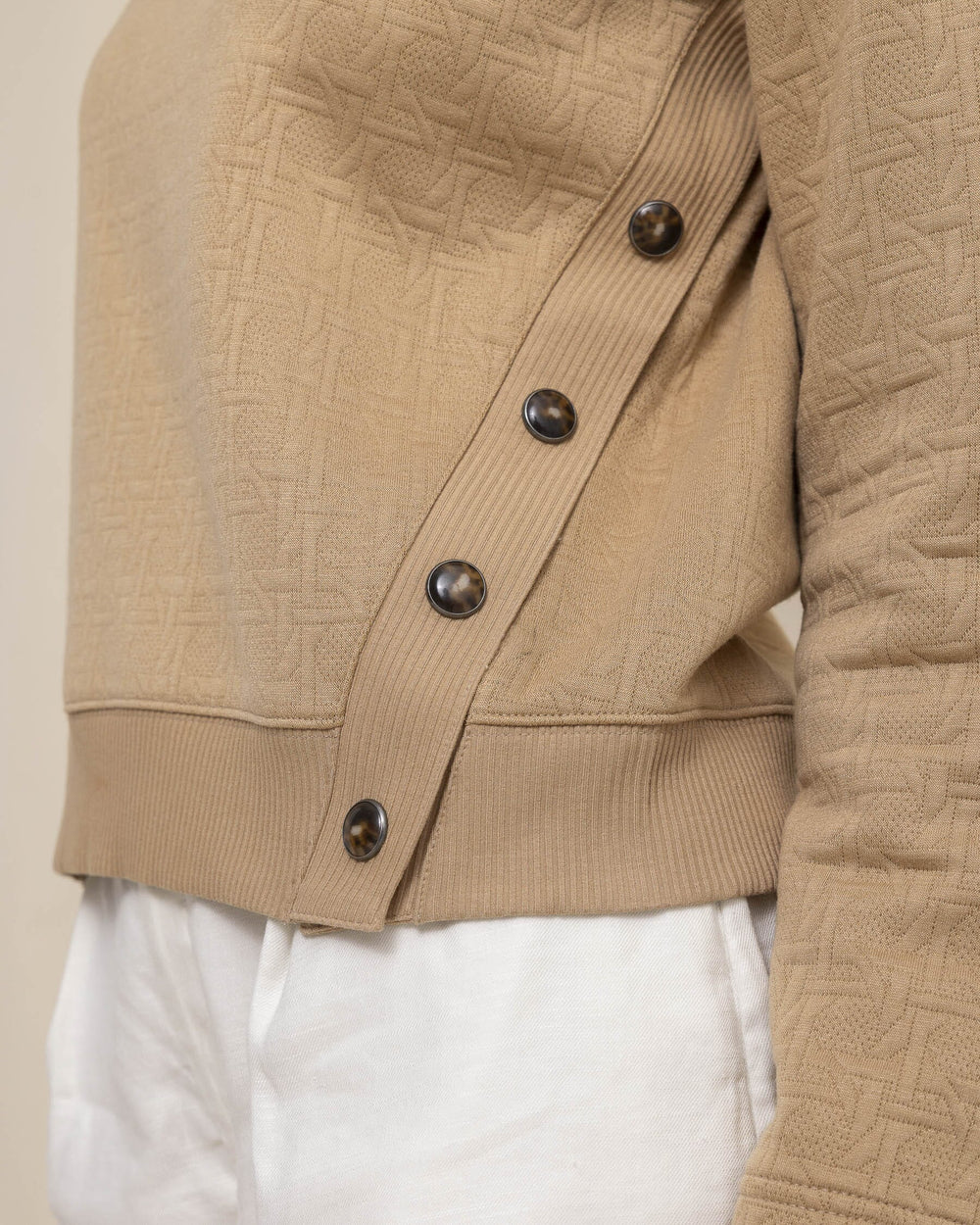 The detail view of the Southern Tide Cordelia Quilted Pullover by Southern Tide - Tannin