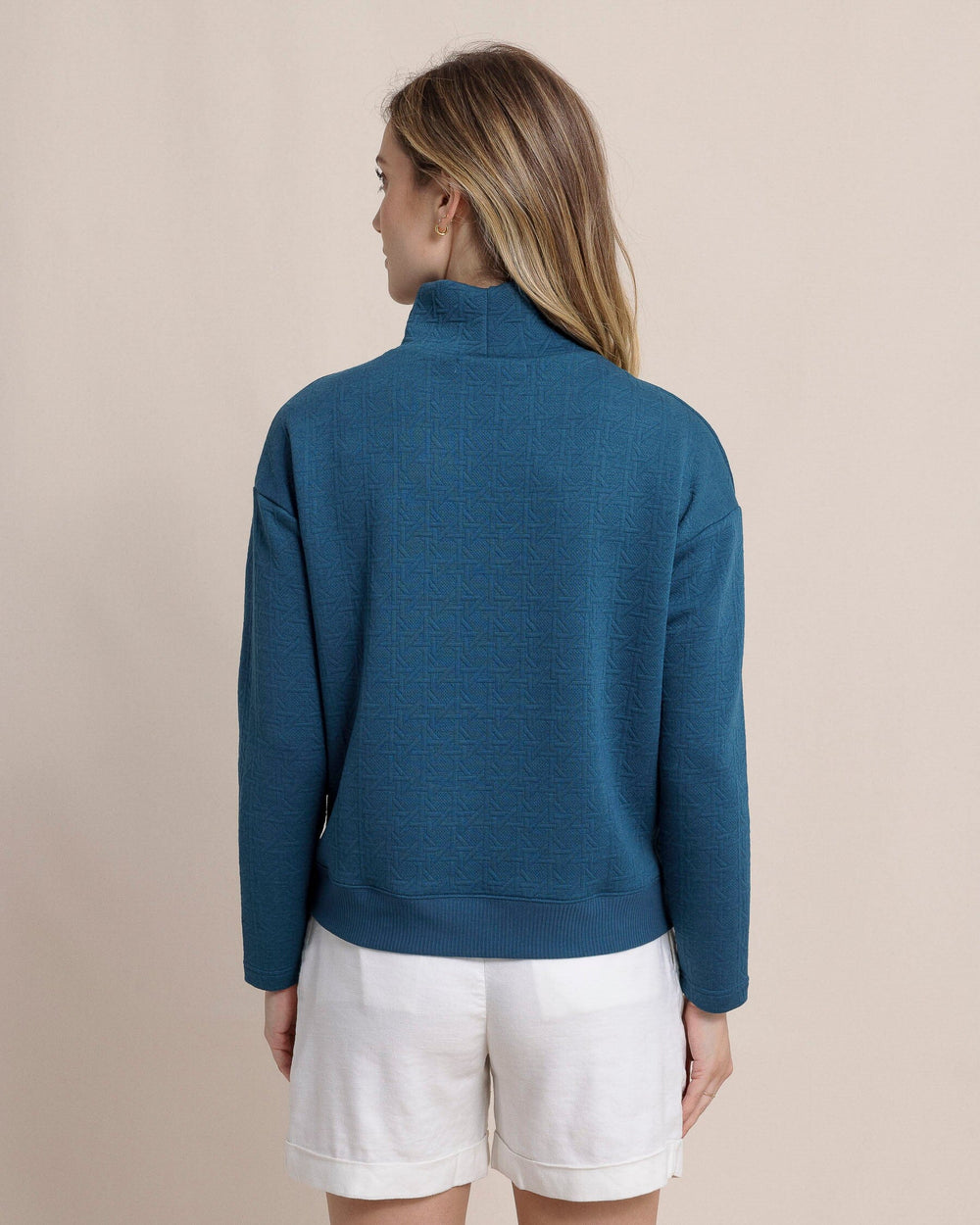 The back view of the Southern Tide Cordelia Quilted Pullover by Southern Tide - Teal Haze